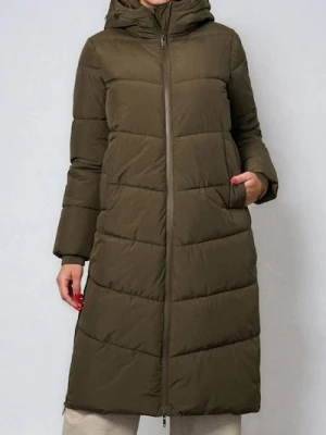 Sinsay - Pikowany płaszcz z kapturem - zielony