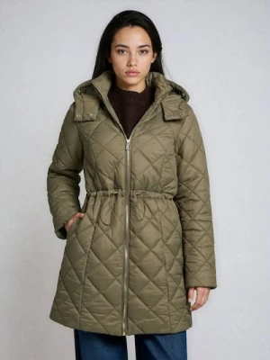 Sinsay - Pikowany płaszcz z kapturem - zielony