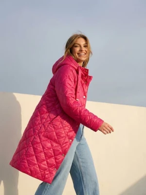 Sinsay - Pikowany płaszcz z regulowanym kapturem - różowy