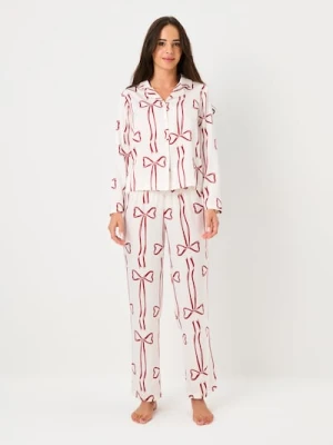 Sinsay - Piżama dwuczęściowa w czerwone kokardy - kremowy