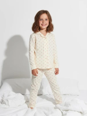 Sinsay - Piżama dwuczęściowa w serduszka - kremowy