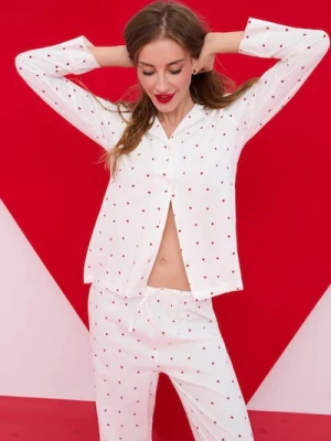 Sinsay - Piżama dwuczęściowa w serduszka - kremowy