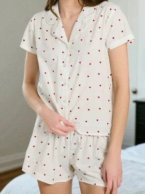 Zdjęcie produktu Sinsay - Piżama dwuczęściowa w serduszka - kremowy