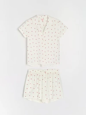 Sinsay - Piżama dwuczęściowa w serduszka - kremowy