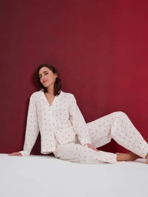 Sinsay - Piżama dwuczęściowa z domieszką wiskozy - kremowy