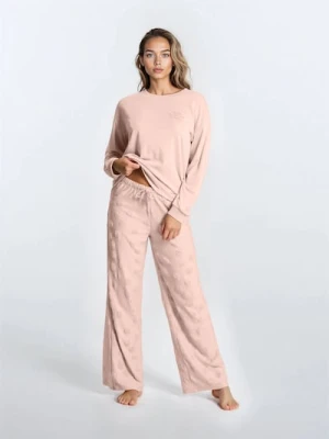 Sinsay - Piżama dwucześciowa z dzianiny french terry i spodniami w grochy - różowy