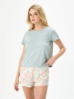 Sinsay - Piżama dwuczęściowa z kwiatowym motywem - niebieski