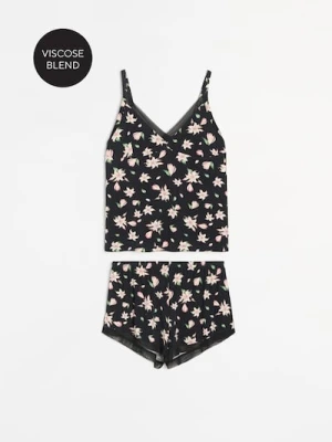 Sinsay - Piżama dwuczęściowa z kwiatowym wzorem - czarny