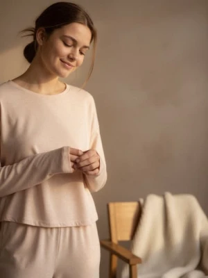 Sinsay - Piżama dwuczęściowa z melanżowej dzianiny - beżowy