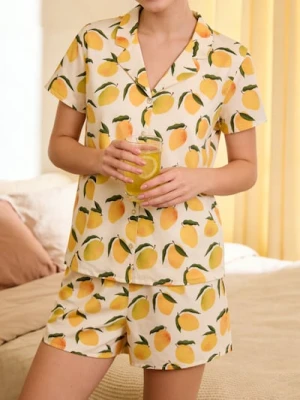 Sinsay - Piżama dwuczęściowa z motywem cytryn - żółty