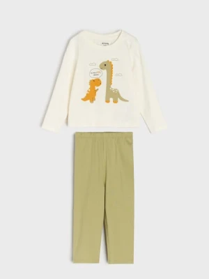 Sinsay - Piżama dwuczęściowa z motywem dinozaura - kremowy