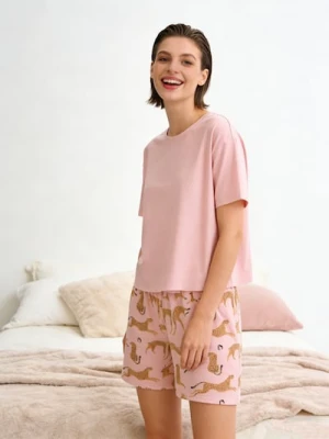 Sinsay - Piżama dwuczęściowa z motywem geparda - pomarańczowy