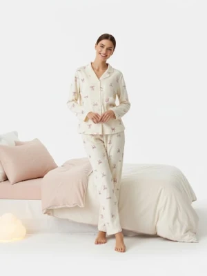 Sinsay - Piżama dwuczęściowa z motywem kokard - kremowy