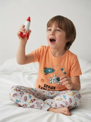 Sinsay - Piżama dwuczęściowa z motywem kosmicznym - pomarańczowy