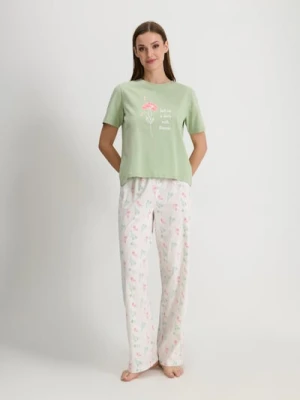Sinsay - Piżama dwuczęściowa z motywem kwiatowym - turkusowy