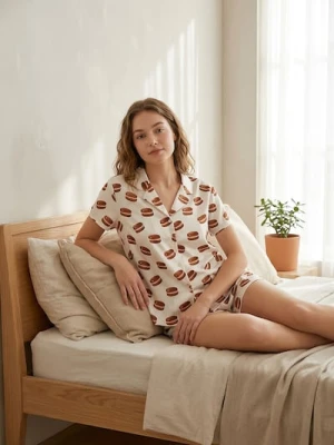 Sinsay - Piżama dwuczęściowa z motywem makaroników - biały