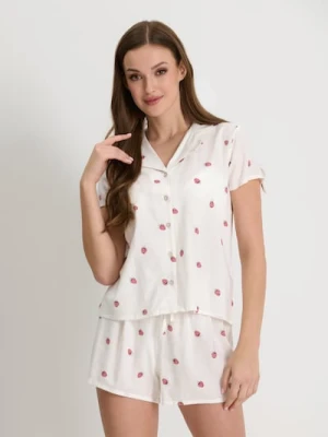 Sinsay - Piżama dwuczęściowa z motywem malin - kremowy