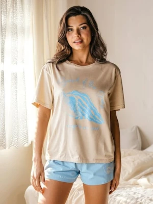 Sinsay - Piżama dwuczęściowa z motywem muszli - beżowy