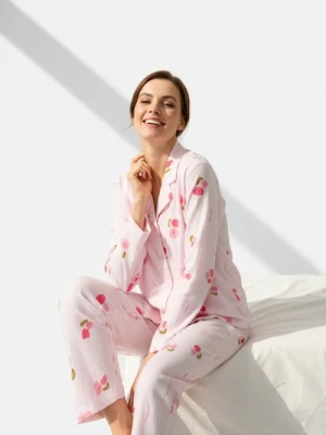 Sinsay - Piżama dwuczęściowa z motywem róż - różowy