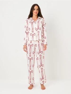 Sinsay - Piżama dwuczęściowa z motywem świątecznym - kremowy
