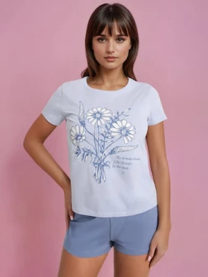 Sinsay - Piżama dwuczęściowa z nadrukiem - błękitny