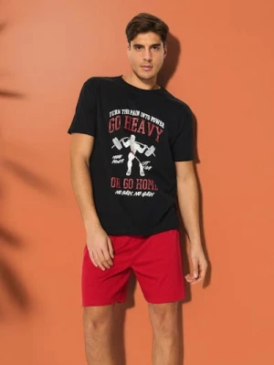 Sinsay - Piżama dwuczęściowa z nadrukiem sportowym - czarny