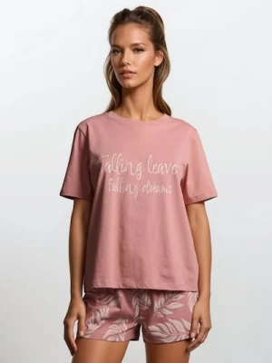 Sinsay - Piżama dwuczęściowa z napisem - fioletowy