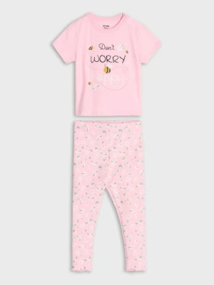 Sinsay - Piżama dwuczęściowa z napisem i motywem pszczoły - różowy