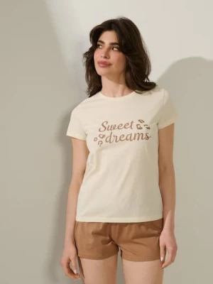 Sinsay - Piżama dwuczęściowa z napisem - kremowy