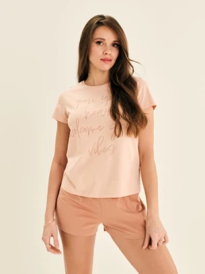 Sinsay - Piżama dwuczęściowa z napisem - różowy