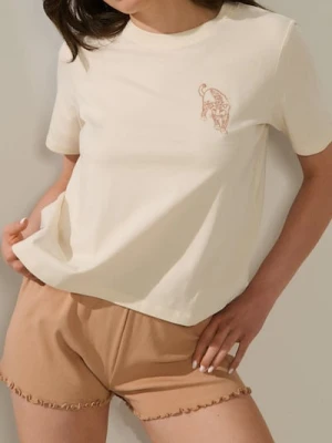 Sinsay - Piżama dwuczęściowa z ozdobnym haftem - kremowy