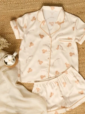 Sinsay - Piżama dwuczęściowa ze wzorkiem - kremowy