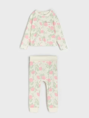 Sinsay - Piżama niemowlęca z długim rękawem w kwiaty - kremowy