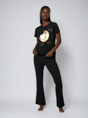 Sinsay - Piżama z topem o kroju boxy i spodniami z prążkowanej dzianiny Pusheen - czarny