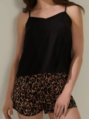 Sinsay - Piżama z wiskozy z motywem w panterkę - czarny