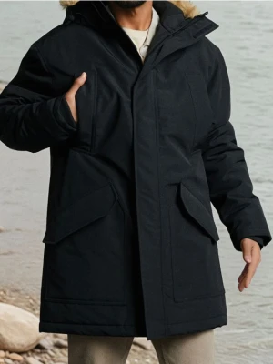 Sinsay - Płaszcz parka z kapturem - czarny