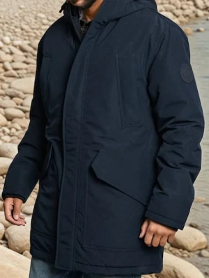 Sinsay - Płaszcz parka z kapturem - granatowy