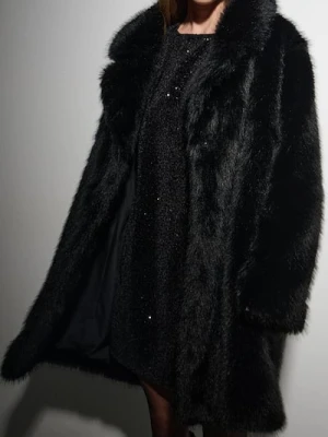 Sinsay - Płaszcz z futerkiem ocieplanym - czarny