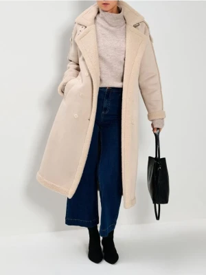Sinsay - Płaszcz z kożuszkiem - kremowy