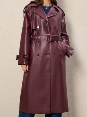 Sinsay - Płaszcz z paskiem - bordowy