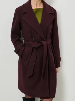 Sinsay - Płaszcz z paskiem - bordowy