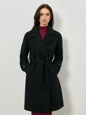 Sinsay - Płaszcz z paskiem - czarny