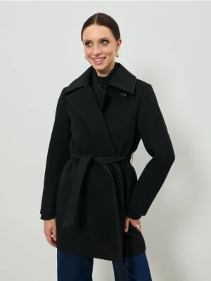 Sinsay - Płaszcz z paskiem - czarny