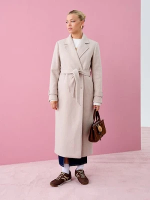Sinsay - Płaszcz z paskiem i ozdobnymi guzikami - beżowy