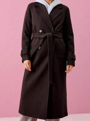 Sinsay - Płaszcz z paskiem i ozdobnymi guzikami - brązowy