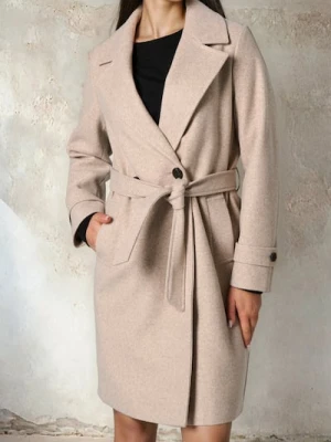 Sinsay - Płaszcz z paskiem - kremowy