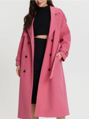Sinsay - Płaszcz z paskiem - różowy