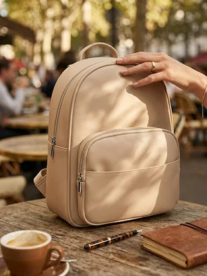 Sinsay - Plecak z imitacji skóry - beżowy