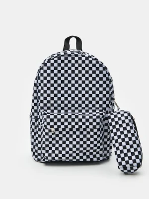 Sinsay - Plecak z piórnikiem w kratę - wielobarwny