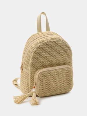 Sinsay - Plecak z plecionki z dekoracyjną zawieszką - kremowy